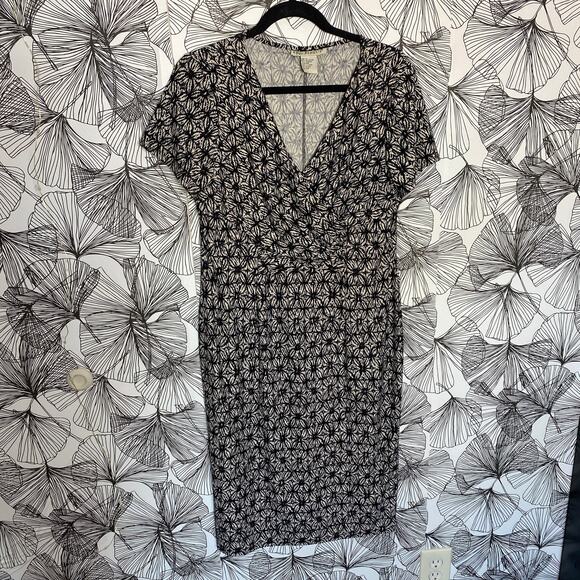 Vintage Requirements Black & White Faux Wrap Midi Dress Women's Size: Large - Picture 7 of 10